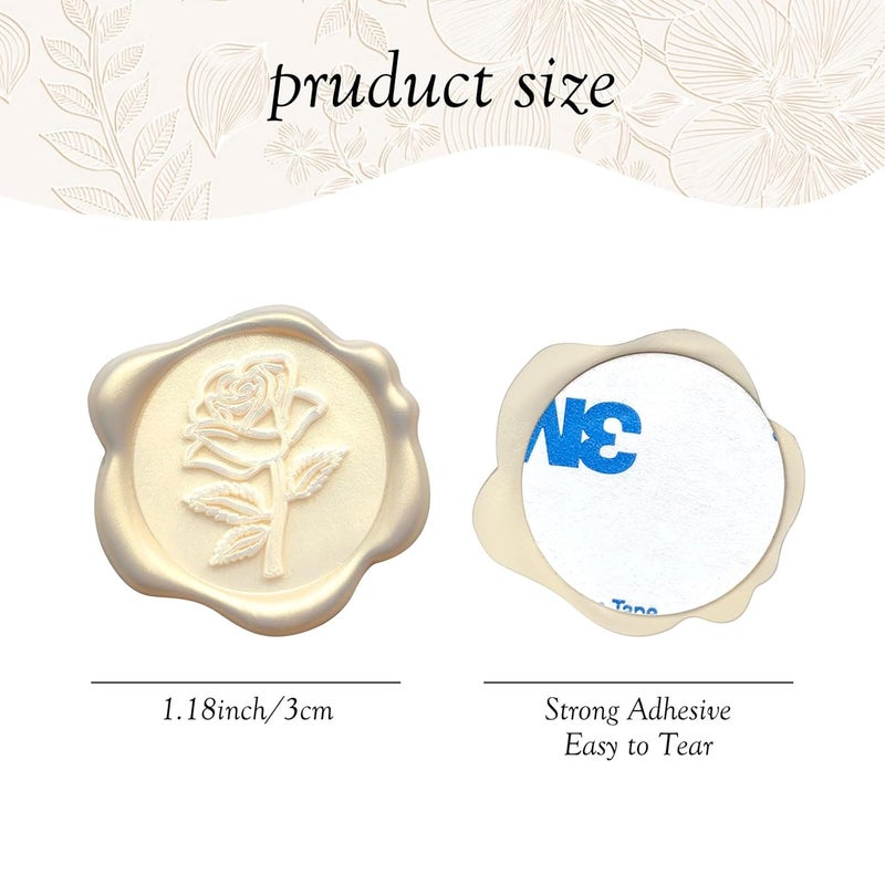 Pilloze 50 Pcs Ivory White Rose Style Wax Seal Stickers, Self Adhesive Wax Seal for Wedding Invitation, Easy Use Good Adhesion, Ivory White Rose Envelope Stickers Perfect for Invitation - Image 2